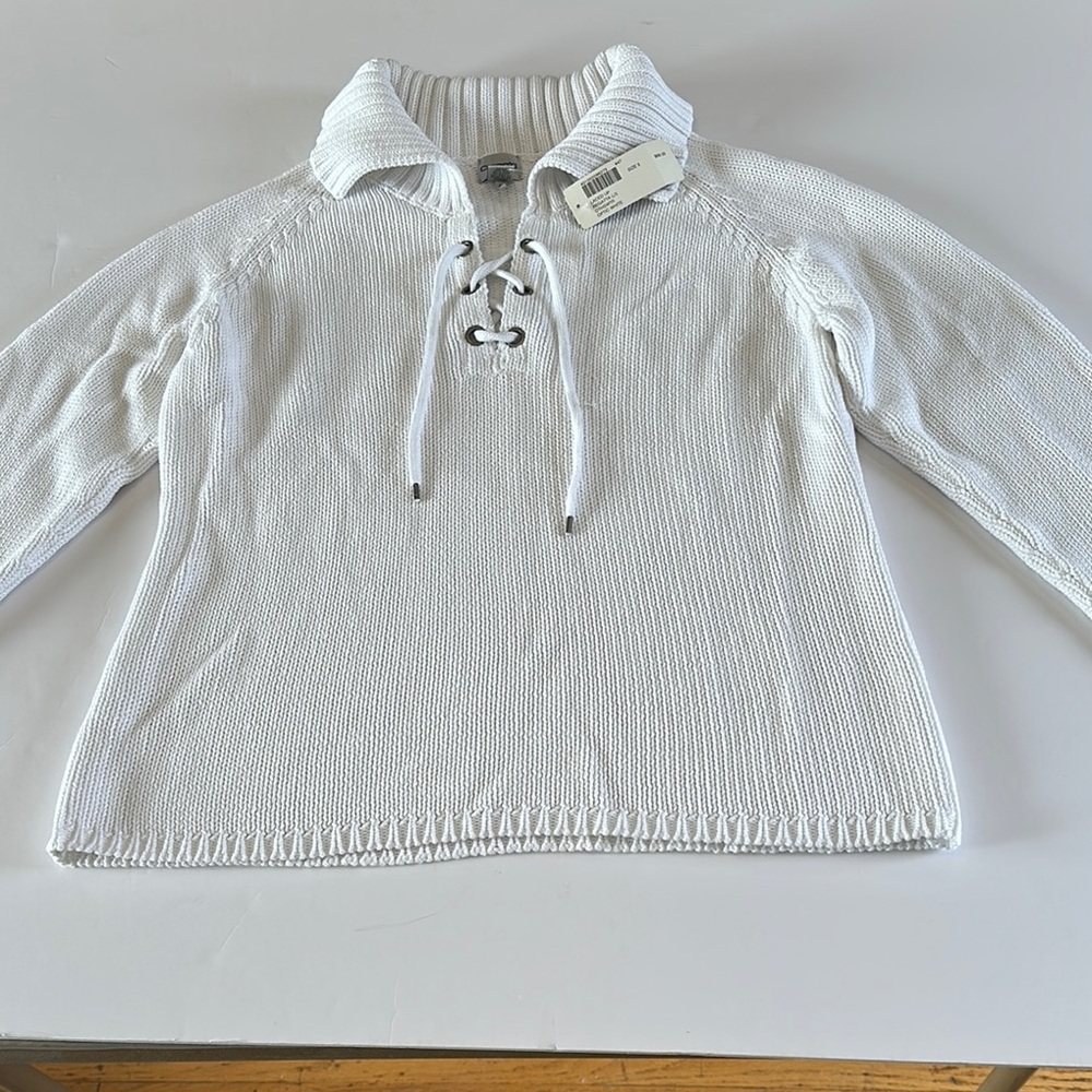 Chico's White collar lace up knit Sweater